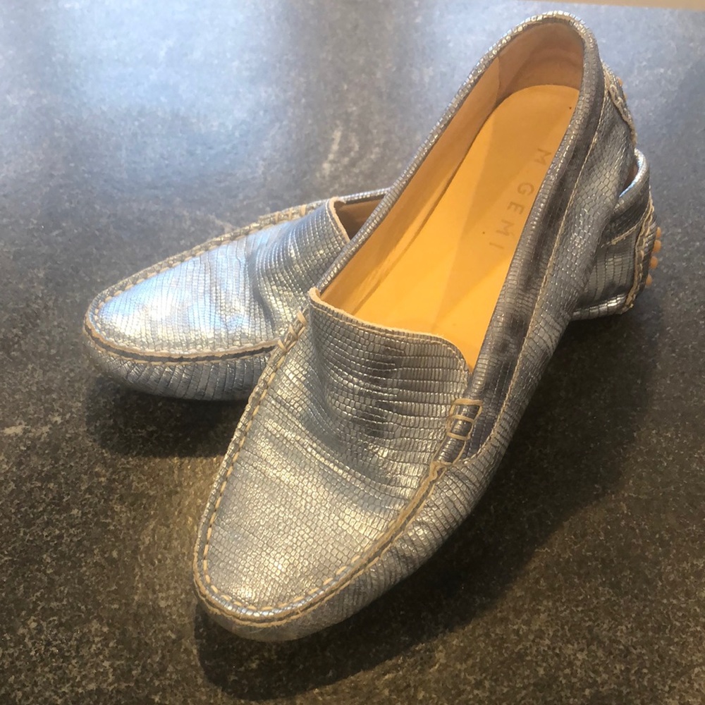 M Gemi Blue Metallic driving moccasins